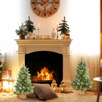 HOMCOM Set of Two 3ft Christmas Trees, with Lights, Berries and Pinecones(m-2)