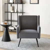 Moderner Bürostuhl in Samtoptik mit hoher Rückenlehne, Design- und Komfortsessel, 70 x 72 x 89,5 cm, Grau(m-1)