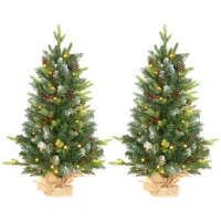 HOMCOM Set of Two 3ft Christmas Trees, with Lights, Berries and Pinecones(m-1)