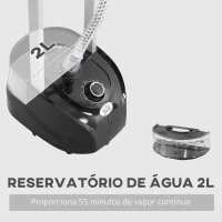 HOMCOM Ferro de Engomar a Vapor 1800W Temperatura Ajustável 11 Níveis Depósito de 2 L Aquecimento em 38s 35x25x47-118,5 cm Preto(m-5)