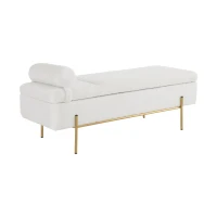 Gepolsterte Sitzbank mit Metallfüßen und Kopfstütze, Sitztruhe aus Teddy-Plüsch, Multifunktional mit Stauraum, 140x52x47 cm, Weiß(m-10)
