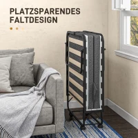 HOMCOM Opklapbed, Matras, 4 Wielen, Metalen Frame, Tot 150 kg, 190 x 80 x 42 cm, Donkergrijs(m-5)