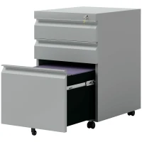 Vinsetto 3 Drawer Filling Cabinet, Mobile Metal File Cabinet with Anti-tilt Design for Letter, A4, Legal Size, Grey(m-11)