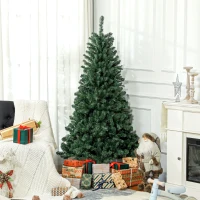HOMCOM Árvore de Natal Artificial 180 cm com 760 Ramos de Arame de Memória e Base Recolhível Árvore de Natal Verde(m-2)