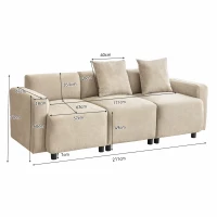 Modernes Lounge Schlafsofa aus Chenille mit dekorativen Kissen und abgerundeten Armlehnen, 211x67x71 cm, Beige(m-3)