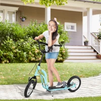 HOMCOM Teen Kids Stunt Scooter w/ Adjustable Handlebar, 12 Inch Rubber Tyres, Dual Brakes, Blue(m-2)