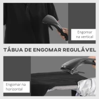 HOMCOM Ferro de Engomar a Vapor 1800W Temperatura Ajustável 11 Níveis Depósito de 2 L Aquecimento em 38s 35x25x47-118,5 cm Preto(m-7)