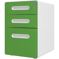 Vinsetto 3 Drawer Filing Cabinet, Steel Lockable File Cabinet with Lock and Wheels, for A4, Letter, Legal Sized Files, Green(m-11)