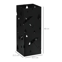 HOMCOM Steel Umbrella Stand, Square Umbrella Holder with 4 Hooks and Removable Drip Tray, Hollowed Umbrella Basket for Hallway, Black(m-3)