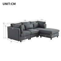 Ecksofa mit Fußstütze und verstellbare Lendenkissen für Wohnzimmer, Grau(m-3)