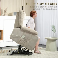HOMCOM Relaxfauteuil met Opsta-assistentie, Verstelbare Hoofdsteun, Opklapbare Rugleuning, Gewatteerde Armleuningen, Lichtgrijs(m-4)
