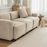 Modernes Lounge Schlafsofa aus Chenille mit dekorativen Kissen und abgerundeten Armlehnen, 211x67x71 cm, Beige(m-5)