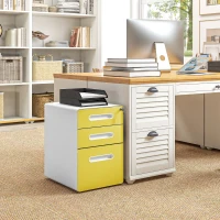 Vinsetto 3 Drawer Filing Cabinet, Steel Lockable File Cabinet with Lock and Wheels, for A4, Letter, Legal Sized Files, Yellow(m-2)