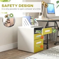 Vinsetto 3 Drawer Filing Cabinet, Steel Lockable File Cabinet with Lock and Wheels, for A4, Letter, Legal Sized Files, Yellow(m-8)