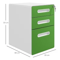 Vinsetto 3 Drawer Filing Cabinet, Steel Lockable File Cabinet with Lock and Wheels, for A4, Letter, Legal Sized Files, Green(m-3)