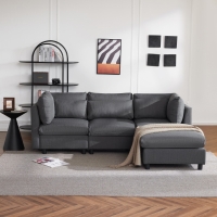 Ecksofa mit Fußstütze und verstellbare Lendenkissen für Wohnzimmer, Grau