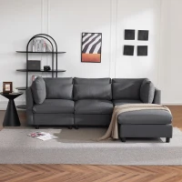 Ecksofa mit Fußstütze und verstellbare Lendenkissen für Wohnzimmer, Grau(m-1)
