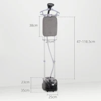 HOMCOM Ferro de Engomar a Vapor 1800W Temperatura Ajustável 11 Níveis Depósito de 2 L Aquecimento em 38s 35x25x47-118,5 cm Preto(m-3)