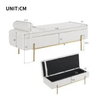 Gepolsterte Sitzbank mit Metallfüßen und Kopfstütze, Sitztruhe aus Teddy-Plüsch, Multifunktional mit Stauraum, 140x52x47 cm, Weiß(m-3)