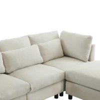 Moderner Ecksofa mit Schlaffunktion und Fußstütze, verstellbaren Lendenkissen und gepolsterten Armlehnen, 220x157x81 cm, für drei Personen, Beige(m-6)