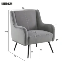 Moderner Bürostuhl in Samtoptik mit hoher Rückenlehne, Design- und Komfortsessel, 70 x 72 x 89,5 cm, Grau(m-3)