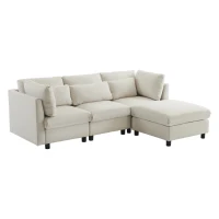 Moderner Ecksofa mit Schlaffunktion und Fußstütze, verstellbaren Lendenkissen und gepolsterten Armlehnen, 220x157x81 cm, für drei Personen, Beige(m-11)
