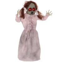 HOMCOM Lalka Horror, Dekoracja Helloween, aktywowana dźwiękiem/dotykiem, czerwone oczy, dźwięk, 76 cm(m-1)