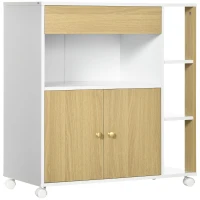 HOMCOM Carucior de bucatarie din PAL cu 4 rafturi deschise, un sertar si un dulap cu 2 usi, 80x39x85,5 cm, alb si stejar(m-11)