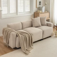 Modernes Lounge Schlafsofa aus Chenille mit dekorativen Kissen und abgerundeten Armlehnen, 211x67x71 cm, Beige(m-4)