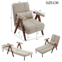 6-fach verstellbarer Schlafsessel, gepolsterter Liegesessel mit Kissen, geeignet für Zuhause und Büro, 128x57,5x23,5 cm, Beige(m-3)