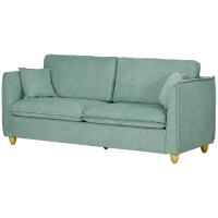 HOMCOM Divano 3 Posti in Tessuto Stile Vintage con Cuscini e Piedini in Legno, 184x77x81cm, Verde(m-10)