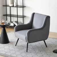 Moderner Bürostuhl in Samtoptik mit hoher Rückenlehne, Design- und Komfortsessel, 70 x 72 x 89,5 cm, Grau(m-5)