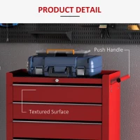 HOMCOM 5 Drawer Tool Chest on Wheels, Lockable Steel Tool Trolley with Side Handle for Workshop, Garage, Red(m-6)