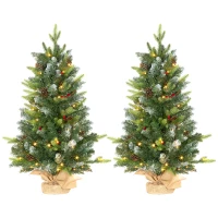 HOMCOM Set of Two 3ft Christmas Trees, with Lights, Berries and Pinecones(m-11)