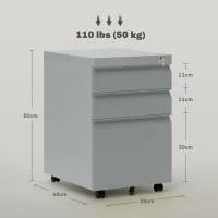 Vinsetto 3 Drawer Filling Cabinet, Mobile Metal File Cabinet with Anti-tilt Design for Letter, A4, Legal Size, Grey(m-3)