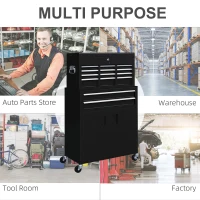 HOMCOM Portable Tool Box, Metal Tool Chest on Wheels with 6 Drawers for Garage and Workshop, Black(m-5)