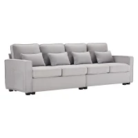 Sofa 4 Sitzer, Bequeme Leinen Sofa für Familie und Büro, mit Taschen und Kissen, Größe 264x83x87 cm, Grau(m-2)