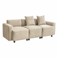 Modernes Lounge Schlafsofa aus Chenille mit dekorativen Kissen und abgerundeten Armlehnen, 211x67x71 cm, Beige(m-2)
