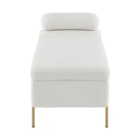 Gepolsterte Sitzbank mit Metallfüßen und Kopfstütze, Sitztruhe aus Teddy-Plüsch, Multifunktional mit Stauraum, 140x52x47 cm, Weiß(m-9)