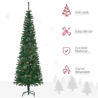 HOMCOM 6.5FT Tall Pencil Slim Artificial Christmas Tree with Realistic Branches, Tip Count and Pine Cones, Pine Needles Tree, Xmas Decoration, Green(m-4)