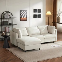Moderner Ecksofa mit Schlaffunktion und Fußstütze, verstellbaren Lendenkissen und gepolsterten Armlehnen, 220x157x81 cm, für drei Personen, Beige(m-5)