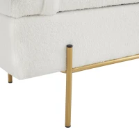 Gepolsterte Sitzbank mit Metallfüßen und Kopfstütze, Sitztruhe aus Teddy-Plüsch, Multifunktional mit Stauraum, 140x52x47 cm, Weiß(m-8)