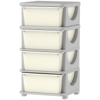 HOMCOM Opbergdozen voor kinderen, 3 grote laden, afgeronde randen, kunststof, 37x37x76 cm, crèmewit