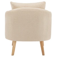 Fauteuil Relax Moderne en Velours Teddy avec Coussin, Assise Extra Épaisse, 71x72x71 cm, Fauteuil Lounge de Salon, Beige(m-8)