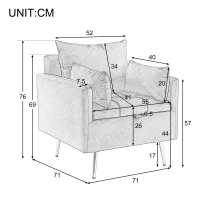 Poltrona Design Minimalista in Velluto con Ottomana Contenitore, Cuscini Decorativi e Braccioli, Gambe in Metallo Dorato, 71x71x76 cm, Beige(m-3)