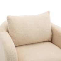 Poltrona Relax Moderna in Velluto Teddy con Cuscino, Seduta Extra Spessa, Struttura in Legno Massello, 71x72x71cm - Poltroncina da Salotto, Beige(m-6)