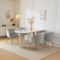 Set di 4 Sedie Imbottite in Velluto per Sala da Pranzo e Soggiorno con Schienale a Petalo, Gambe Metalliche Dorate e Cuscini a Farfalla, Grigio(m-4)