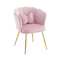 Fauteuil de Bureau Design Moderne en Velours avec Dossier en Pétale et Pieds Métalliques Dorés, Coussin Papillon, 63x58x77 cm, Rose(m-10)