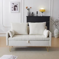 Divano Moderno in Velluto a 2 Posti con Contenitore e Cuscini, Gambe in Metallo Dorato, Ideale per Soggiorno e Ufficio, 135x71x71 cm, Beige(m-1)