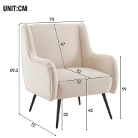 Poltrona da Salotto Moderna in Velluto con Schienale Alto, Braccioli in Metallo, Poltrona Design e Poltroncine da Salotto, Beige(m-3)